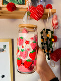 PINK AND RED STRAWBERRIES 20oz GLASS CUP (LID/STRAW SOLD SEPARATELY)