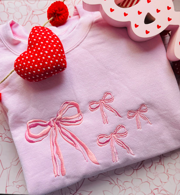 PINK RIBBONS Embroidered Crewneck