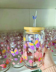 NEW* DISHWASER SAFE BUTTERFLY DAISIES 16oz GLASS