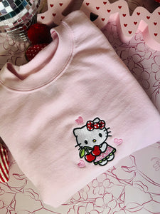 KITTY AND CHERRIES EMBROIDERED CREWNECK