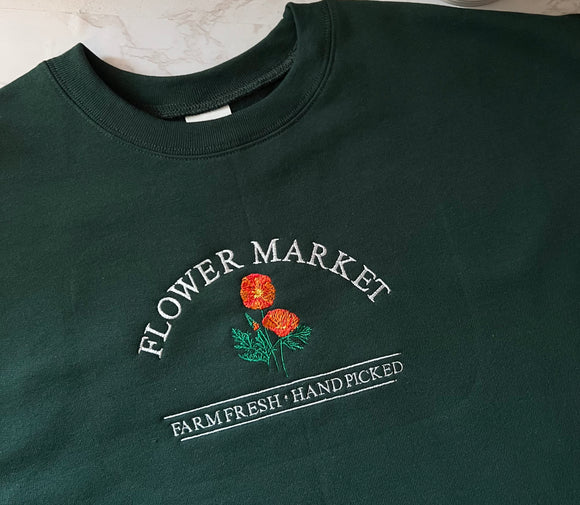 Embroidered “Flower Market” POPPY CREWNECK