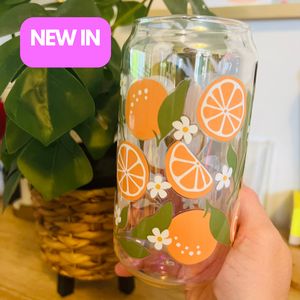 *IRIDESCENT* ORANGE N’ DAISIES Glass Cup🍊 (lid straw sold sep.)