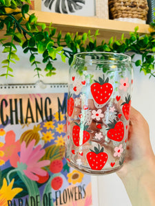Strawberries🍓 16oz GLASS Cup Only (lid/straw sold sep)