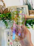 **DISCOUNTED MISPRINTED IMPERFECT Sunflower & Butterfly Rainbow Glass 20oz (lid/straw  sold sep.)